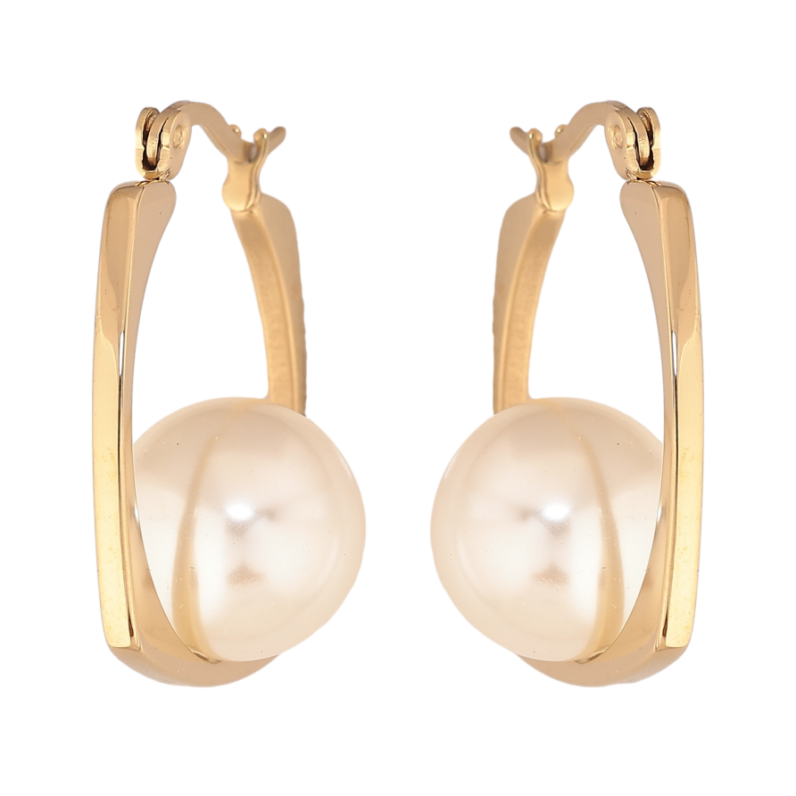 Сережки Xuping TTM Stainless Steel колір 14К замок-шпилька "Кільця з перлинами" 2.5х2.5см фото №1