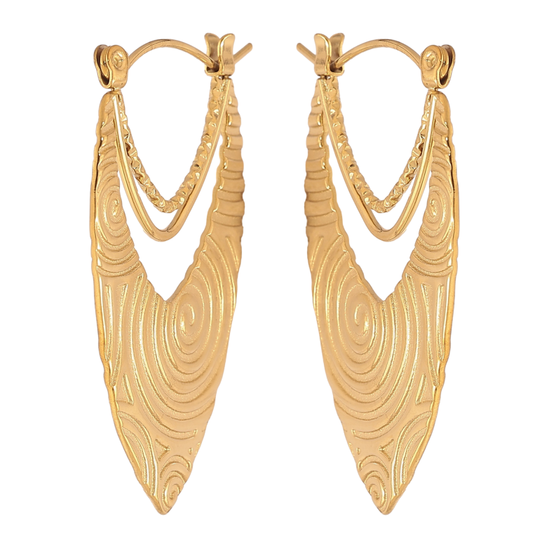 Сережки Xuping TTM Stainless Steel колір 14К замок-шпилька "Декоративний візерунок" фото №1 Сережки Xuping TTM Stainless Steel колір 14К замок-шпилька "Декоративний візерунок" фото №1