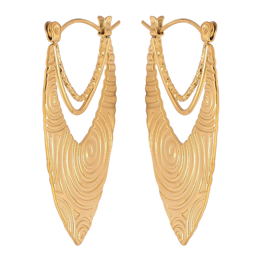 Сережки Xuping TTM Stainless Steel колір 14К замок-шпилька "Декоративний візерунок" фото №1 Сережки Xuping TTM Stainless Steel колір 14К замок-шпилька "Декоративний візерунок" фото №1