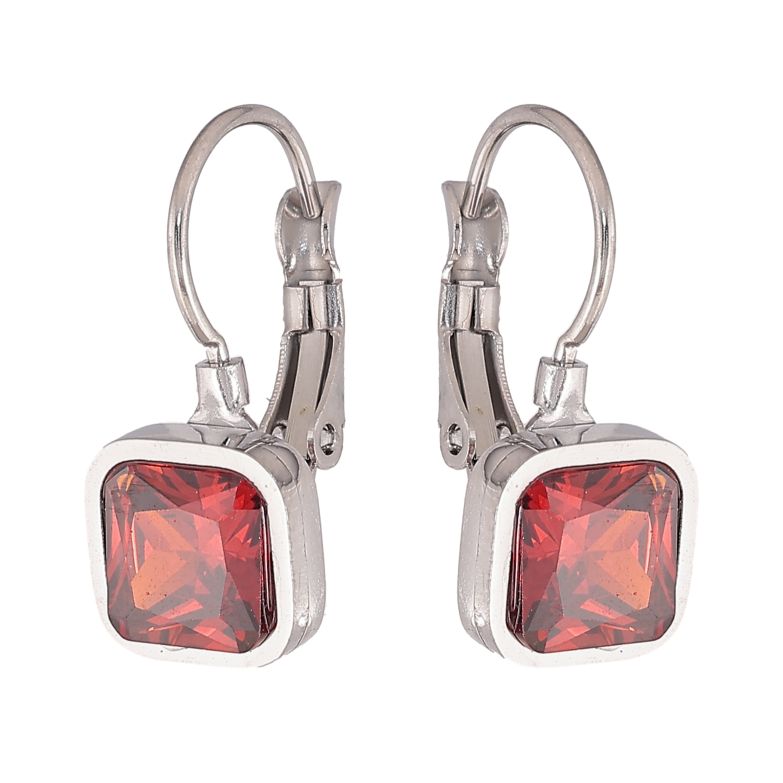 Серьги Xuping TTM Stainless Steel цвет Родий французский замок "Красные кристаллы" 9х9мм фото №2