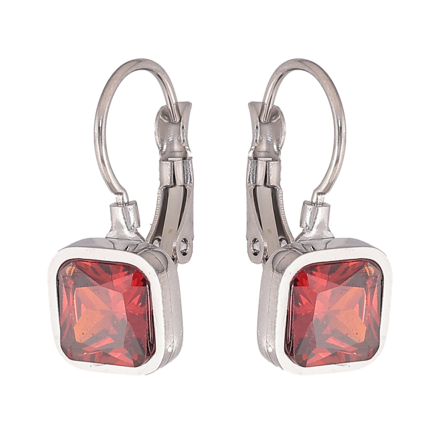 Серьги Xuping TTM Stainless Steel цвет Родий французский замок "Красные кристаллы" 9х9мм фото №1