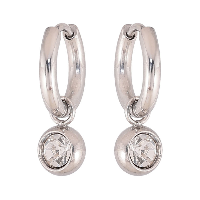 Серьги Xuping TTM Stainless Steel цвет Родий подвески на колечках "Кристаллы" ø 6мм, 2 в 1 фото №1