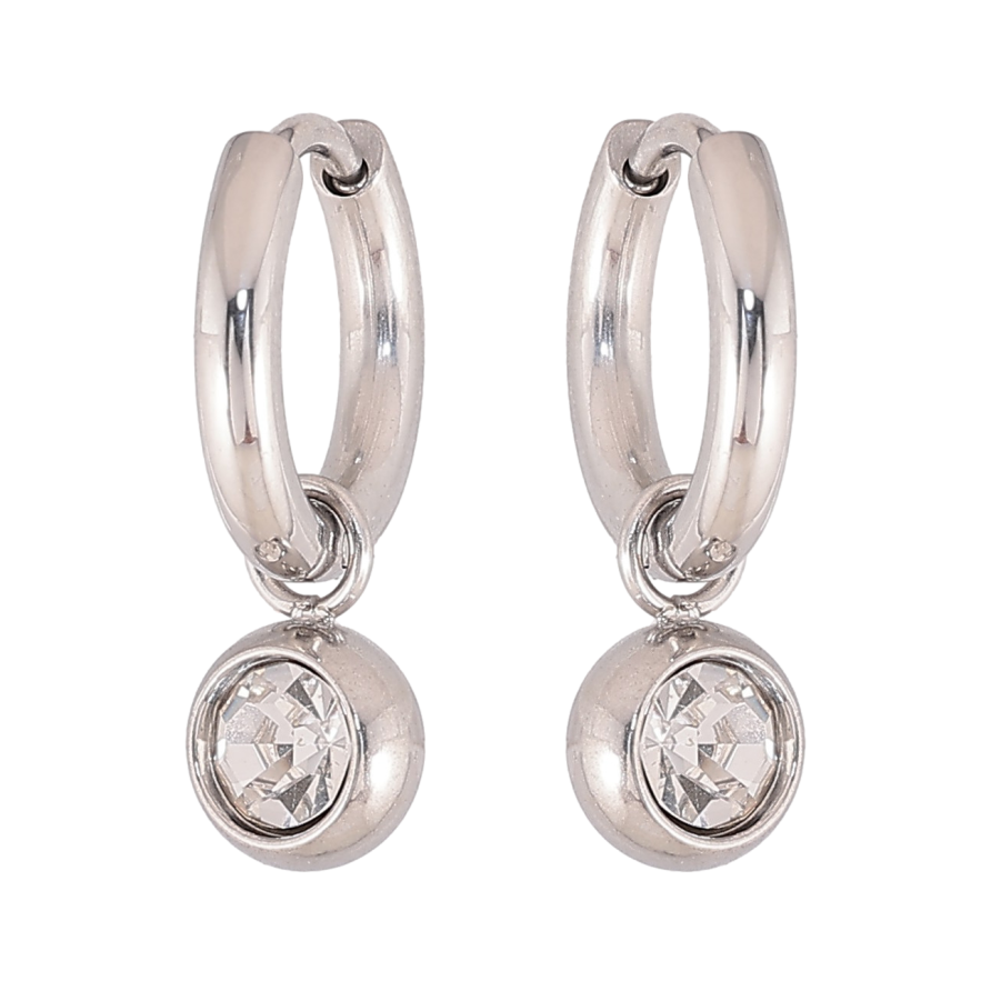 Серьги Xuping TTM Stainless Steel цвет Родий подвески на колечках "Кристаллы" ø 6мм, 2 в 1 фото №1