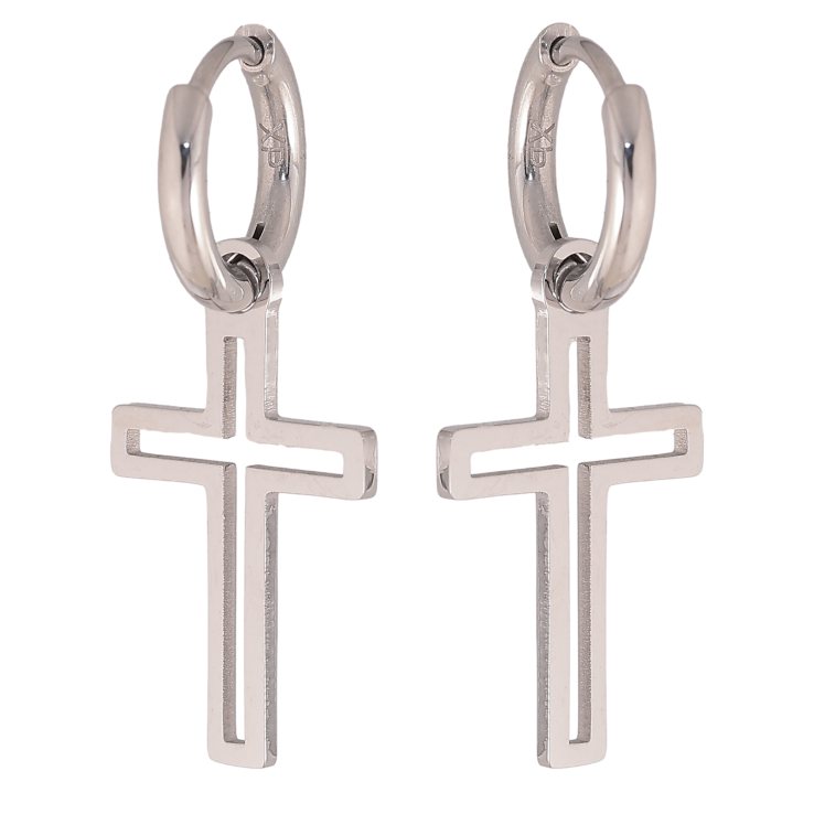Сережки Xuping TTM Stainless Steel колір Родій підвіски на колечках "Хрестики" 2 в 1 - text_photo_image 1