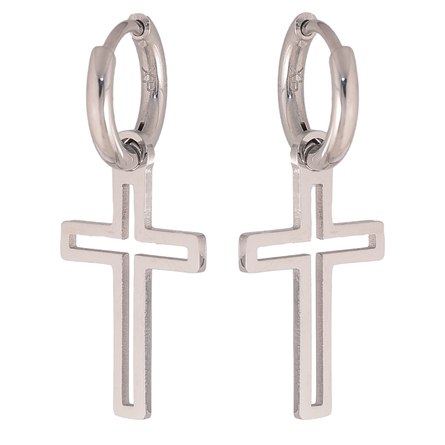 Сережки Xuping TTM Stainless Steel колір Родій підвіски на колечках "Хрестики" 2 в 1 фото №1 Сережки Xuping TTM Stainless Steel колір Родій підвіски на колечках "Хрестики" 2 в 1 фото №1
