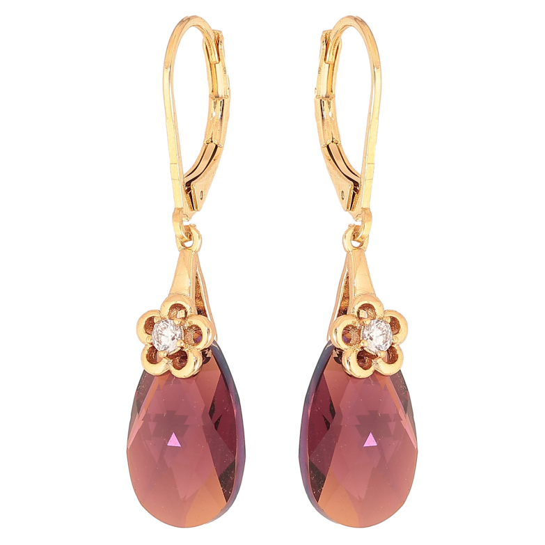 Серьги Xuping цвет 18K с кристаллами Swarovski французский замок "Кристаллы Burgundy с цветочками" фото №1 Серьги Xuping цвет 18K с кристаллами Swarovski французский замок "Кристаллы Burgundy с цветочками" фото №1