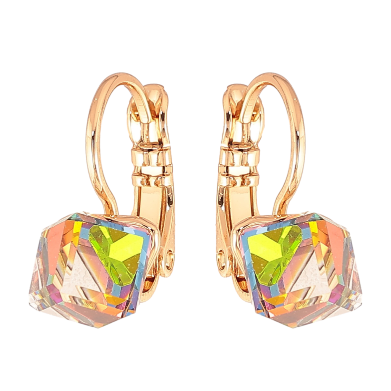 Сережки Xuping колір 18K з кристалами Swarovski французький замок "Кристальні кубики Vitrail Medium" 6х6мм фото №1