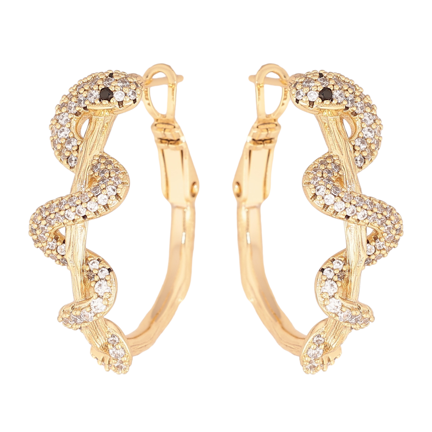 Сережки Xuping колір Позолота 14K італійський замок "Кільця зі зміями" ø 2.5см фото №1 Сережки Xuping колір Позолота 14K італійський замок "Кільця зі зміями" ø 2.5см фото №1