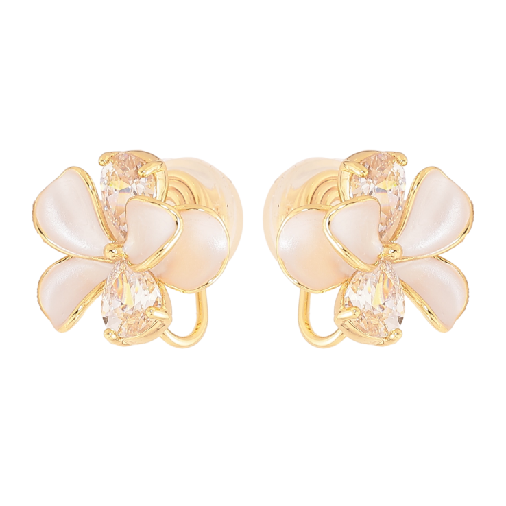Серьги Xuping цвет Позолота 14K клипсы "Цветочки с эмалью" фото №21
