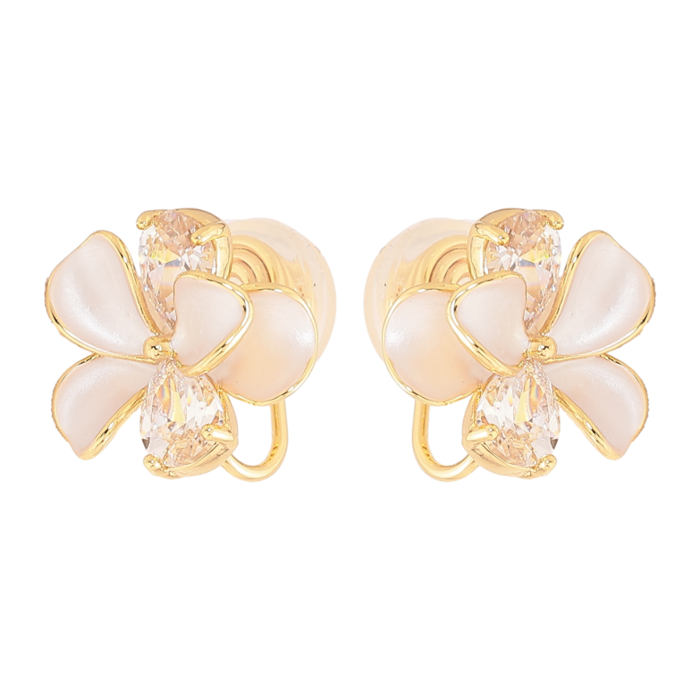 Серьги Xuping цвет Позолота 14K клипсы "Цветочки с эмалью" фото №1