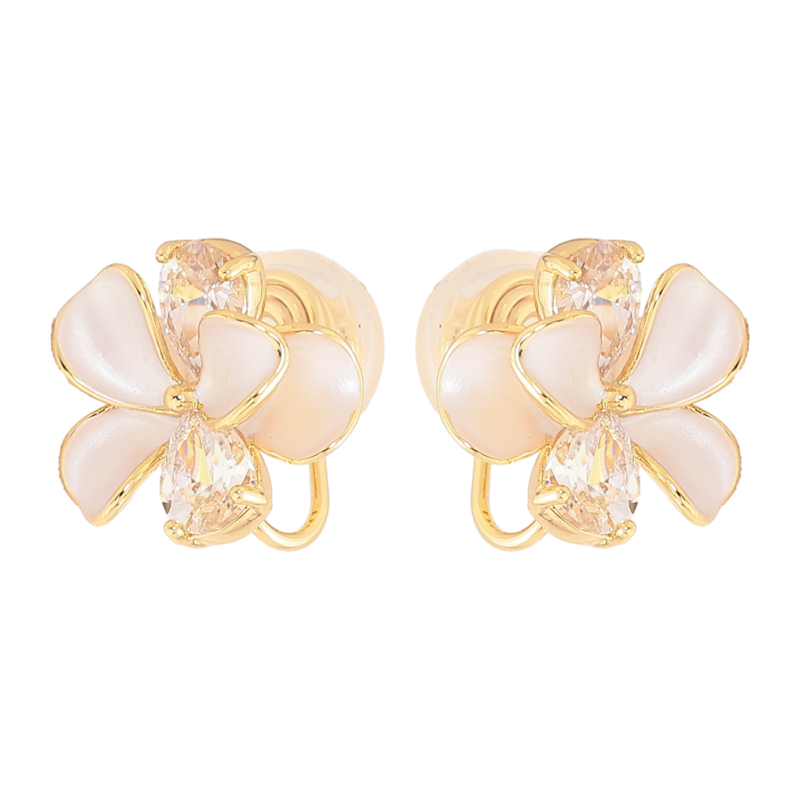 Серьги Xuping цвет Позолота 14K клипсы "Цветочки с эмалью" фото №1