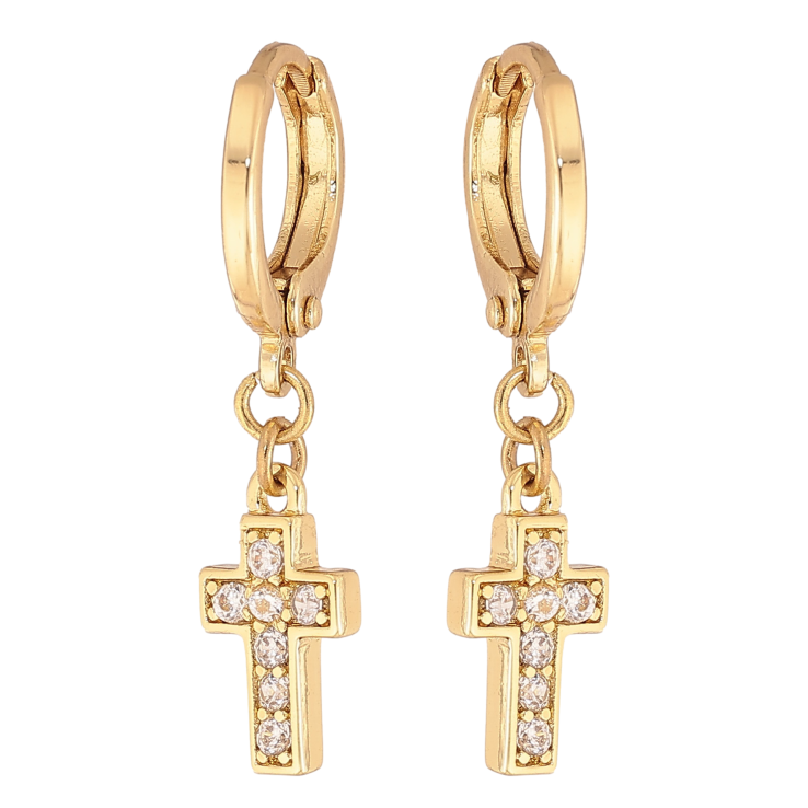 Сережки Xuping колір Позолота 14K підвіски на колечках "Хрестики" фото №10