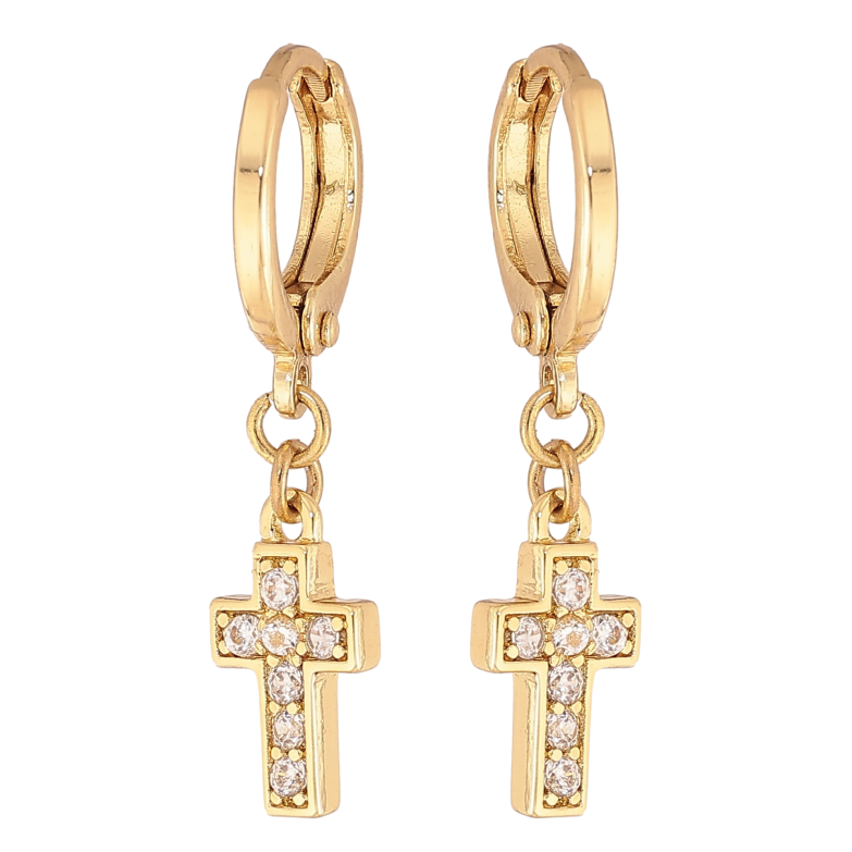 Серьги Xuping цвет Позолота 14K подвески на колечках "Крестики" фото №15