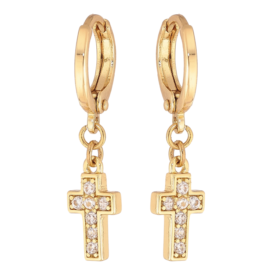 Сережки Xuping колір Позолота 14K підвіски на колечках "Хрестики" фото №1 Сережки Xuping колір Позолота 14K підвіски на колечках "Хрестики" фото №1