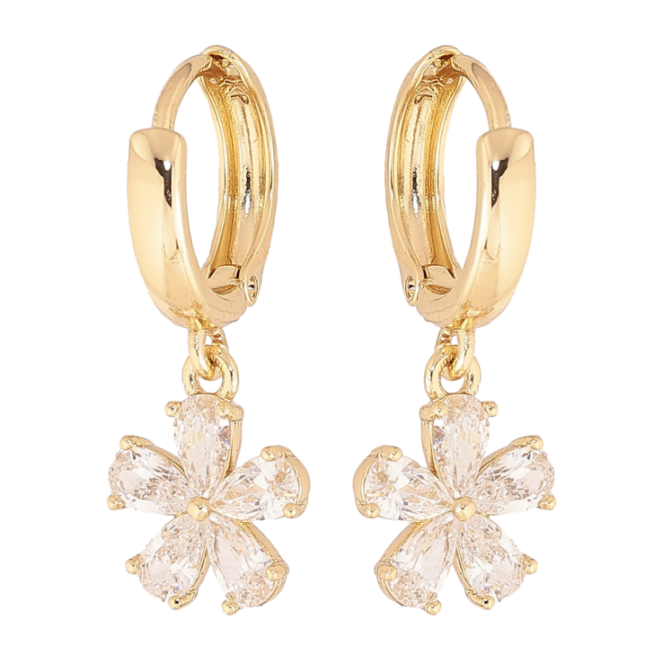 Сережки Xuping колір Позолота 14K підвіски на колечках "Кристальні квіточки" фото №16