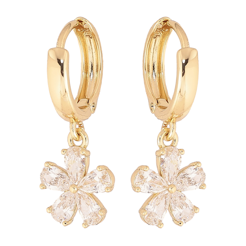 Сережки Xuping колір Позолота 14K підвіски на колечках "Кристальні квіточки" фото №1 Сережки Xuping колір Позолота 14K підвіски на колечках "Кристальні квіточки" фото №1