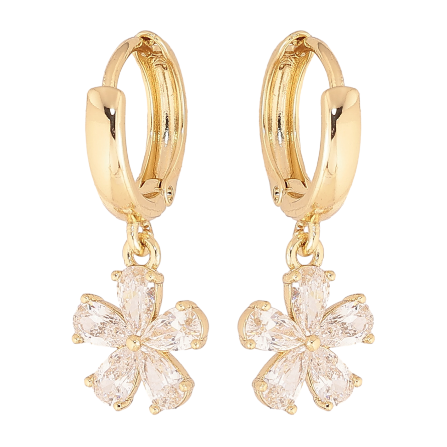 Сережки Xuping колір Позолота 14K підвіски на колечках "Кристальні квіточки" фото №1 Сережки Xuping колір Позолота 14K підвіски на колечках "Кристальні квіточки" фото №1