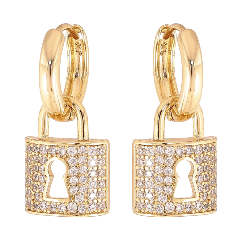 Серьги Xuping цвет Позолота 14K подвески на колечках "Замочки с инкрустацией кристаллами" 2 в 1 фото №1