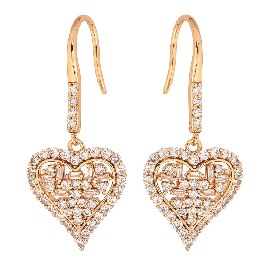 Сережки Xuping колір Позолота 18K  французький замок "Сердечки з інкрустацією кристалами" фото №1