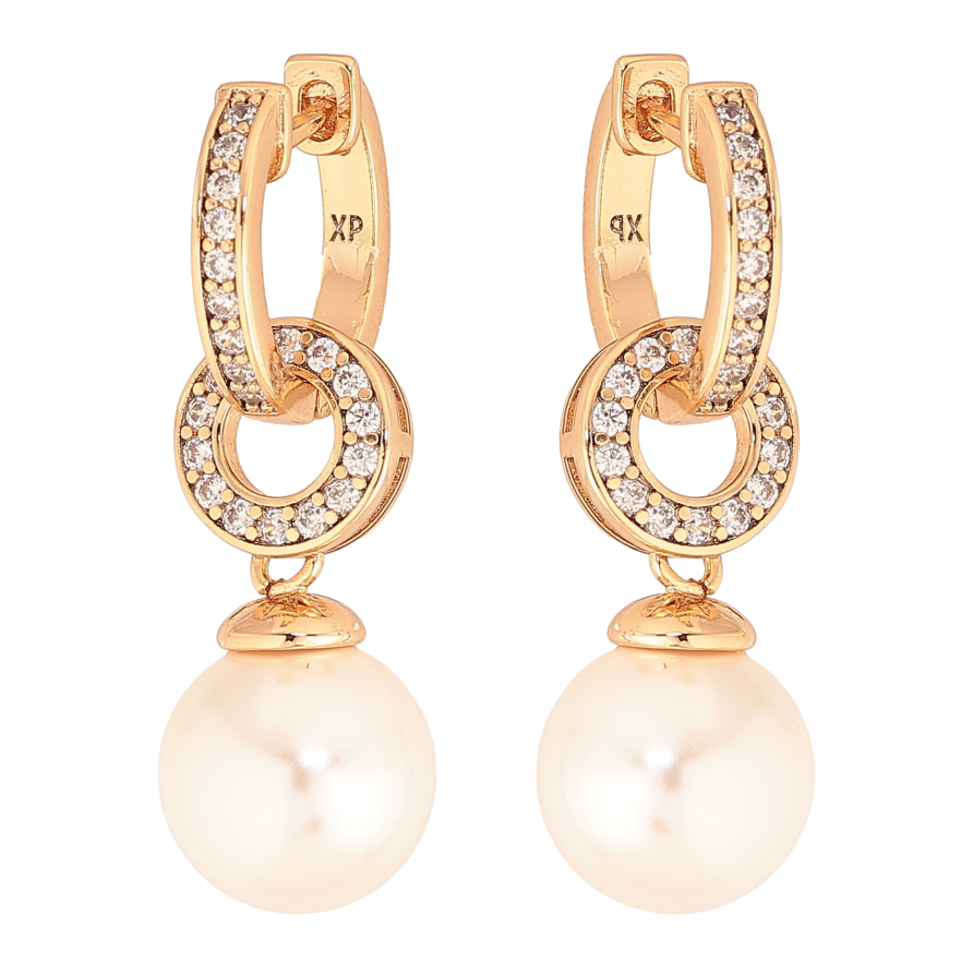 Серьги Xuping цвет Позолота 18К подвески на колечках "Жемчужные подвески" 2 в 1 фото №1
