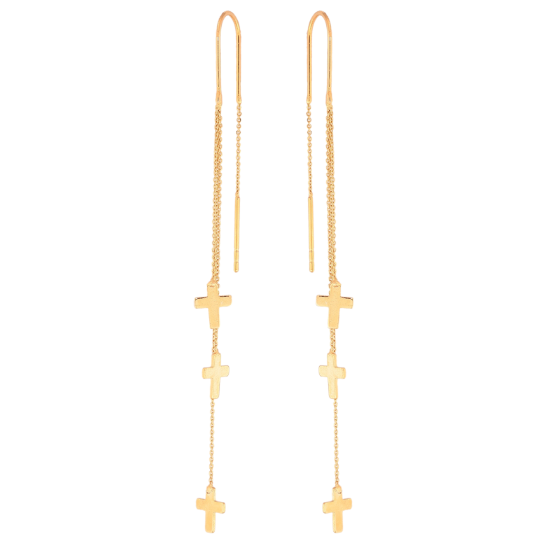 Серьги Xuping цвет Позолота 18K протяжки "Крестики на цепочках" фото №1