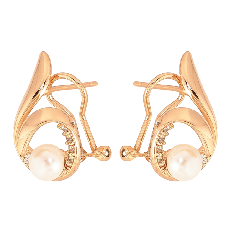 Сережки Xuping колір Позолота 18К італійський замок "Візерунок з перлинами та кристалами" фото №3