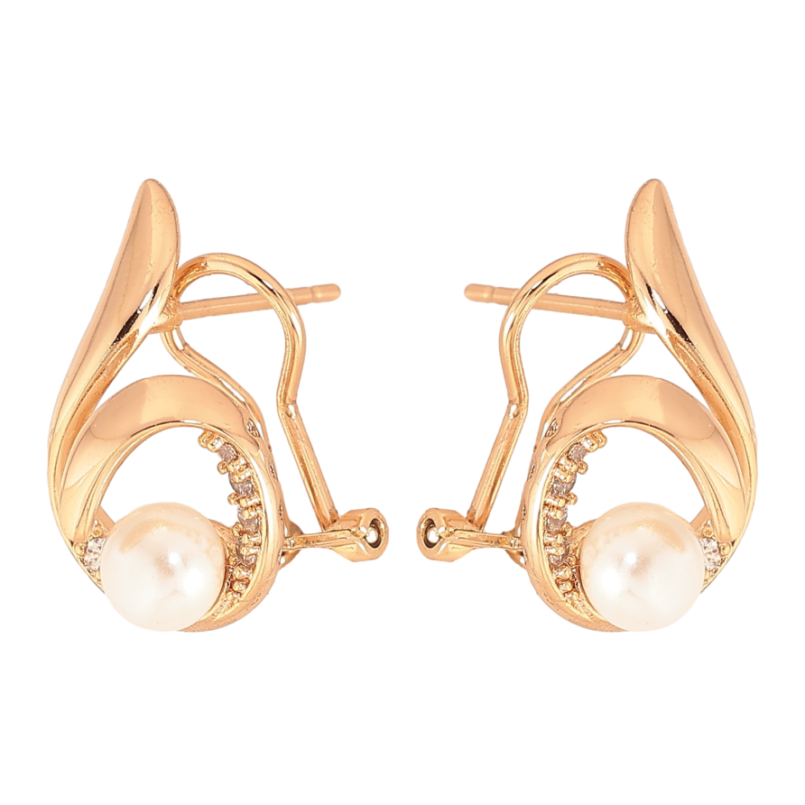 Сережки Xuping колір Позолота 18К італійський замок "Візерунок з перлинами та кристалами" фото №1