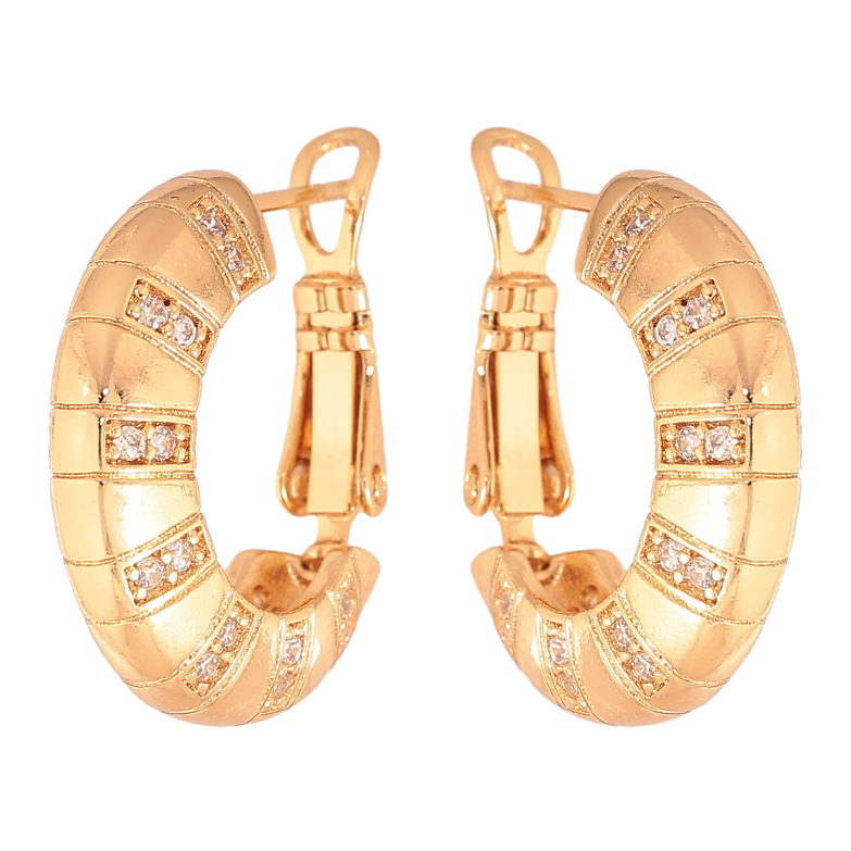 Серьги Xuping цвет Позолота 18K итальянский замок "Узор с кристаллами" ø 2см фото №1