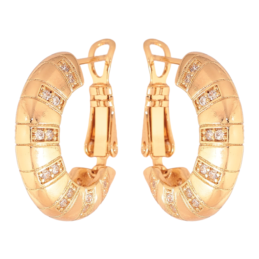 Сережки Xuping колір Позолота 18K італійський замок "Візерунок з кристалами" ø 2см фото №1