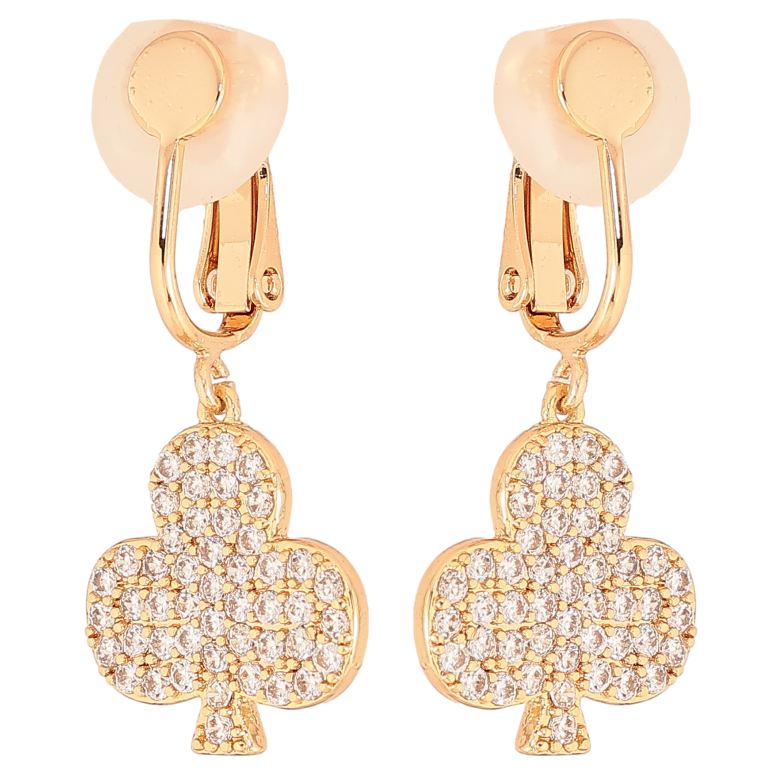 Серьги Xuping цвет Позолота 18К клипсы "Трефы с инкрустацией кристаллами" фото №1
