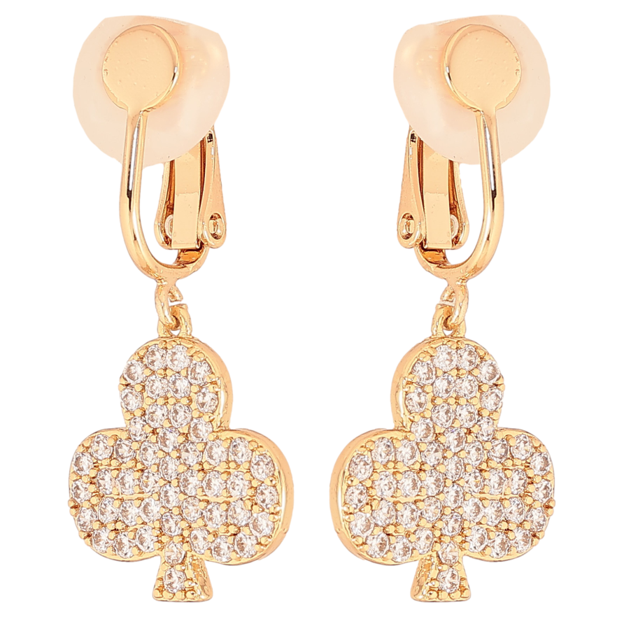 Серьги Xuping цвет Позолота 18К клипсы "Трефы с инкрустацией кристаллами" фото №1