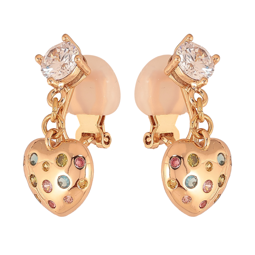 Серьги Xuping цвет Позолота 18К клипсы "Сердечки с цветными кристаллами" фото №1 Серьги Xuping цвет Позолота 18К клипсы "Сердечки с цветными кристаллами" фото №1