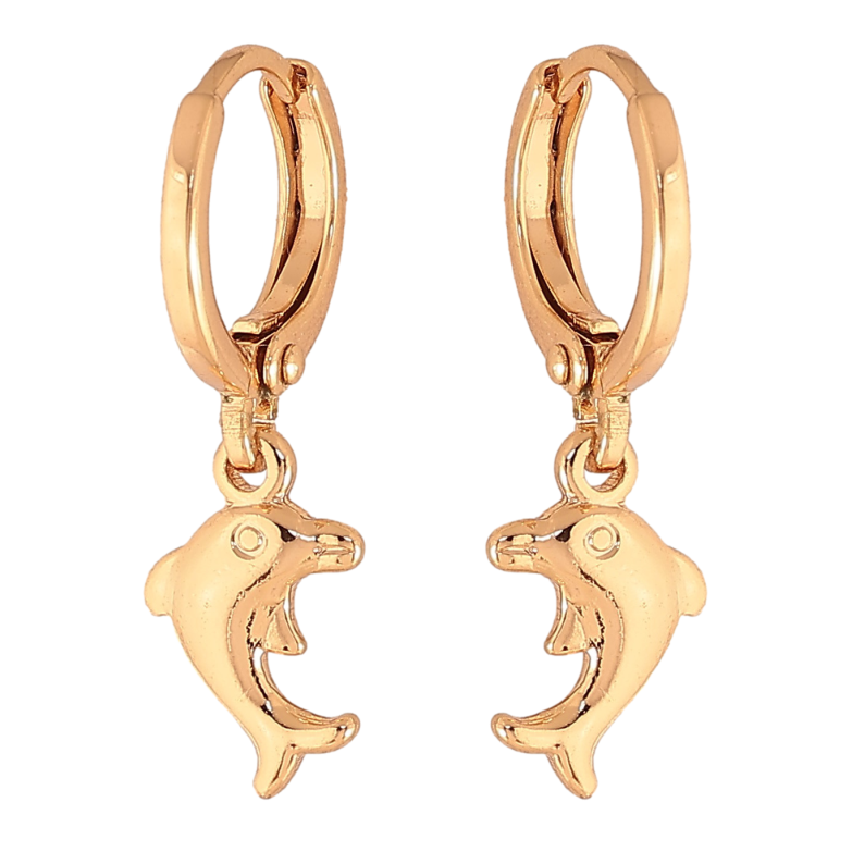 Серьги Xuping цвет Позолота 18K подвески на колечках "Дельфины" фото №1