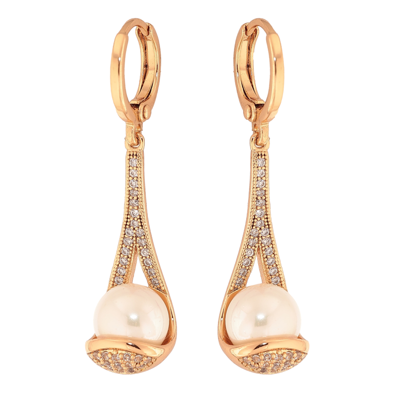 Серьги Xuping цвет Позолота 18K подвески на колечках "Капельки с жемчужинами" фото №2 Серьги Xuping цвет Позолота 18K подвески на колечках "Капельки с жемчужинами" фото №2