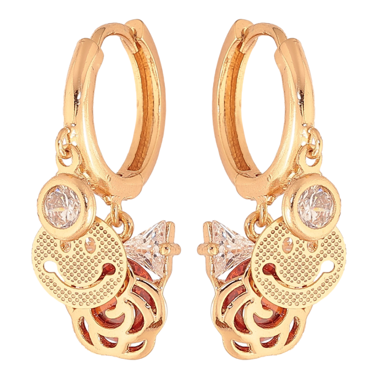 Серьги Xuping цвет Позолота 18K подвески на колечках "Смайлики и цветочки с красными кристаллами" фото №21