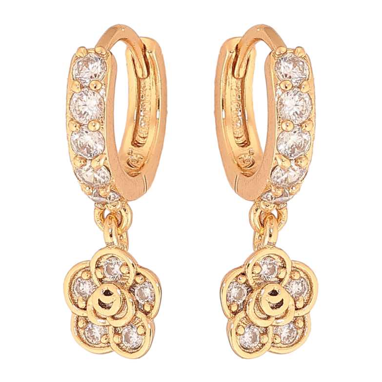 Серьги Xuping цвет Позолота 18K подвески на колечках "Цветочки" фото №1