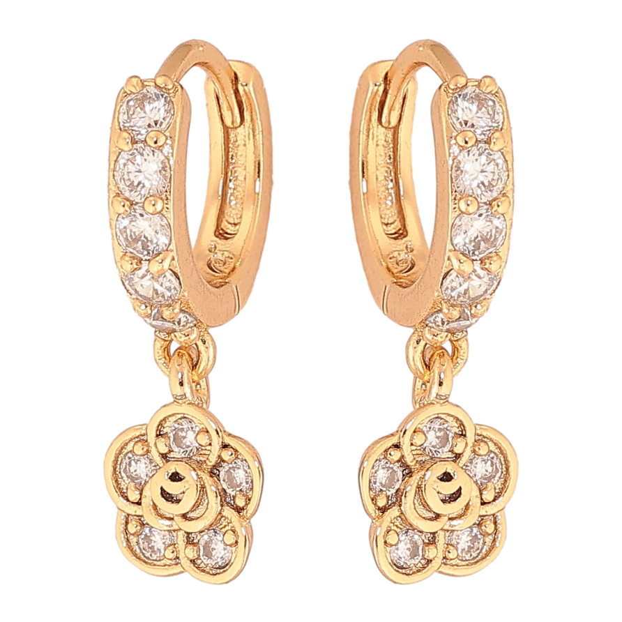 Сережки Xuping колір Позолота 18K підвіски на колечках "Квіточки" фото №1