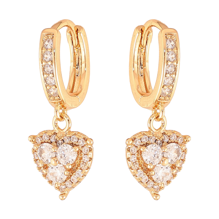 Сережки Xuping колір Позолота 18K підвіски на колечках "Кристальні серця" фото №19