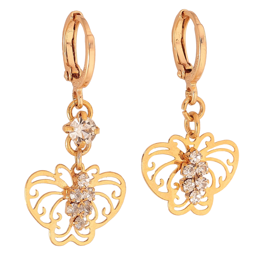 Сережки Xuping колір Позолота 18К підвіски на колечках "Асиметричні підвіски метелики" фото №1