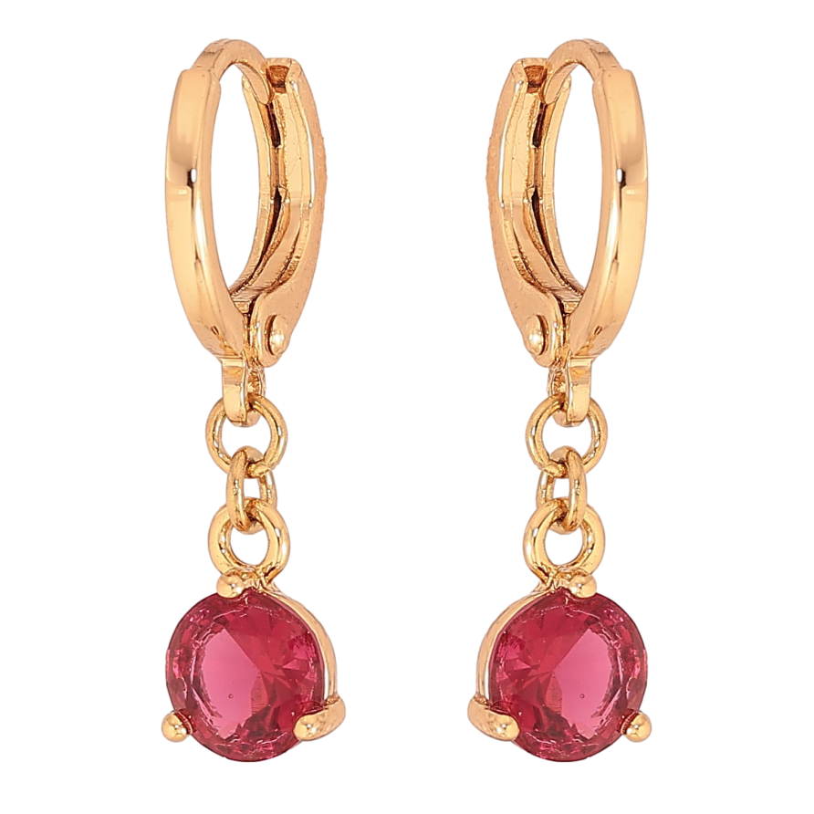 Сережки Xuping колір Позолота 18К підвіски на колечках "Малинові кристали" ø 6мм фото №1