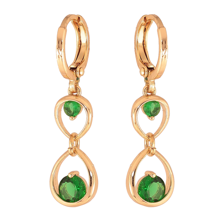 Серьги Xuping цвет Позолота 18К подвески на колечках "Подвески с зелеными кристаллами" фото №21 Серьги Xuping цвет Позолота 18К подвески на колечках "Подвески с зелеными кристаллами" фото №21