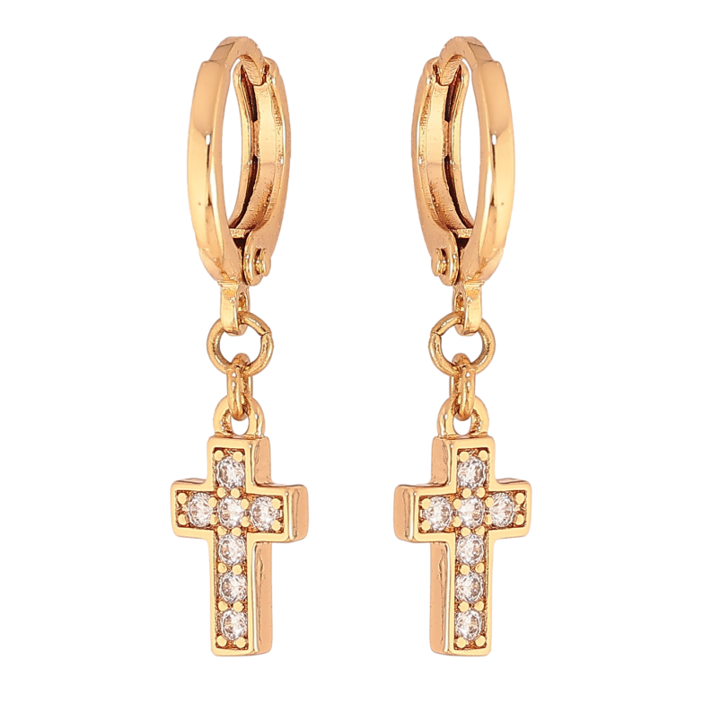 Сережки Xuping колір Позолота 18K підвіски на колечках "Хрестики" фото №3