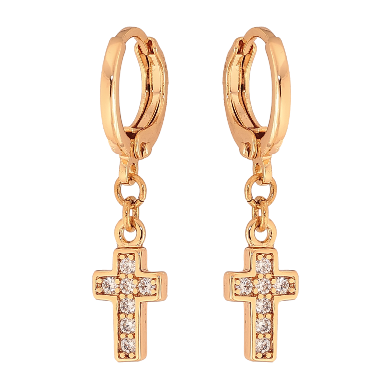 Серьги Xuping цвет Позолота 18K подвески на колечках "Крестики" фото №16