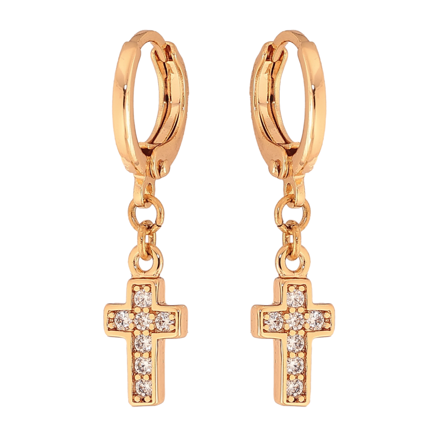 Сережки Xuping колір Позолота 18K підвіски на колечках "Хрестики" фото №1 Сережки Xuping колір Позолота 18K підвіски на колечках "Хрестики" фото №1