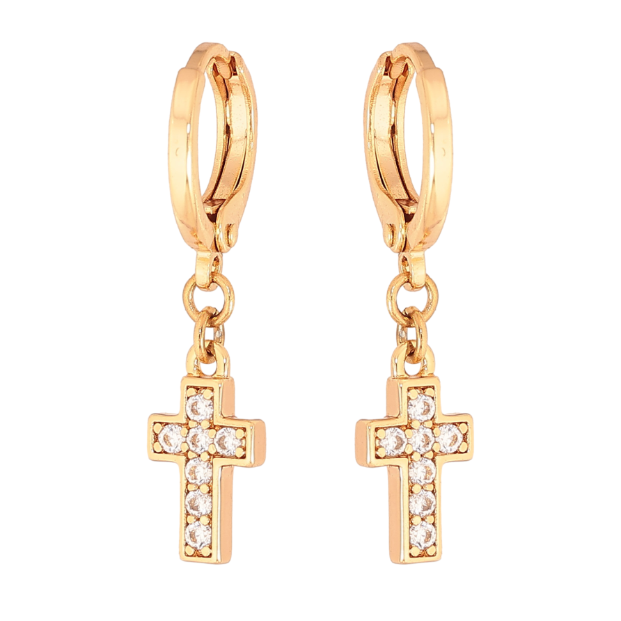 Сережки Xuping колір Позолота 18K підвіски на колечках "Хрестики" фото №1