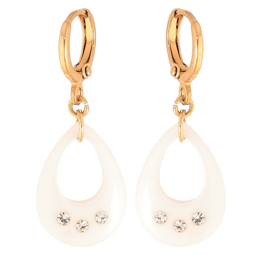 Серьги Xuping цвет Позолота 18K подвески на колечках "Капельки из белой керамики" фото №1 Серьги Xuping цвет Позолота 18K подвески на колечках "Капельки из белой керамики" фото №1