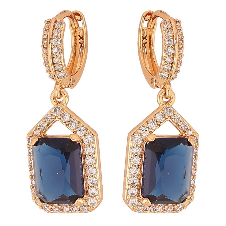 Сережки Xuping колір Позолота 18К підвіски на колечках "Інкрустація з синіми кристалами" фото №13