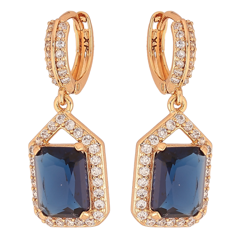 Серьги Xuping цвет Позолота 18К подвески на колечках "Инкрустация с синими кристаллами" фото №1