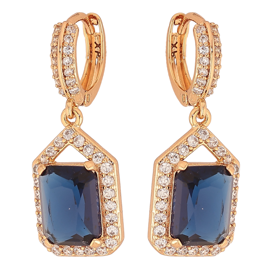 Серьги Xuping цвет Позолота 18К подвески на колечках "Инкрустация с синими кристаллами" фото №1