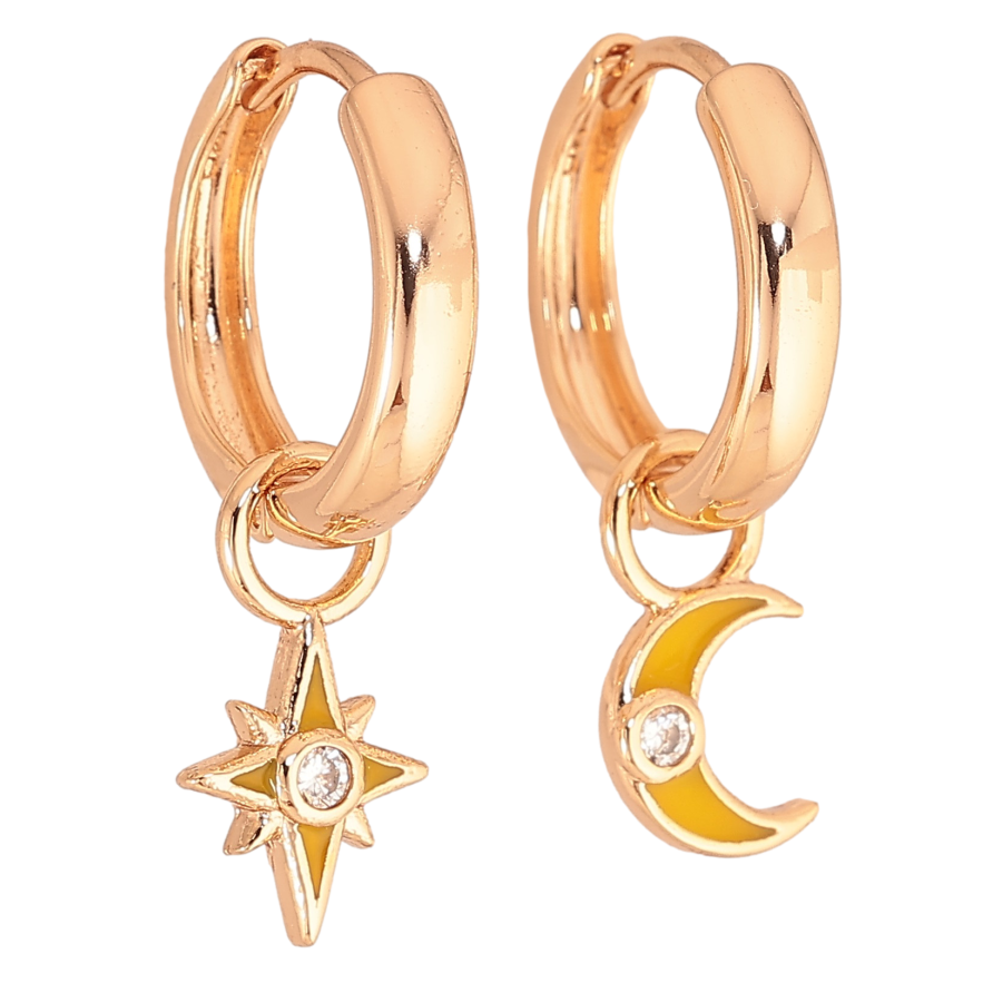 Сережки Xuping колір Позолота 18К підвіски на колечках "Місяць із зіркою" 2 в 1 фото №1 Сережки Xuping колір Позолота 18К підвіски на колечках "Місяць із зіркою" 2 в 1 фото №1